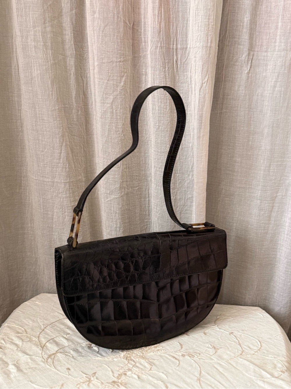 Vintage Furla embossed croc 90s style handbag purse shoulder bag quiet luxury - Picture 9 of 13